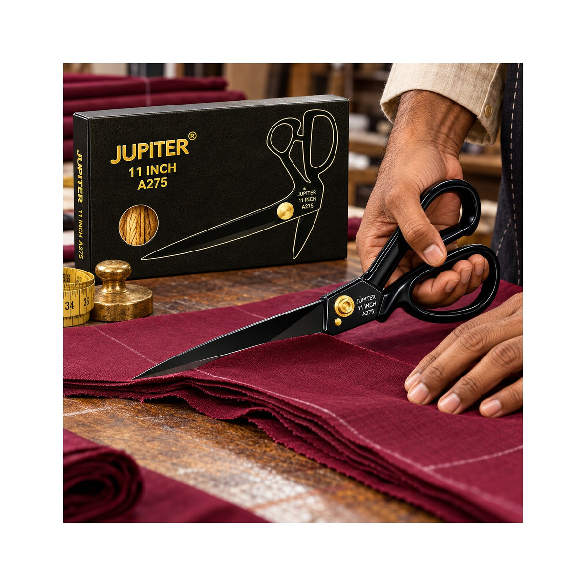 Jupiter 11 Inch Large Yarn Shear A275 Heavy Duty Tailoring Scissor | Sharp Steel Blades | Professional Cloth & Fabric Cutting Scissor | Black