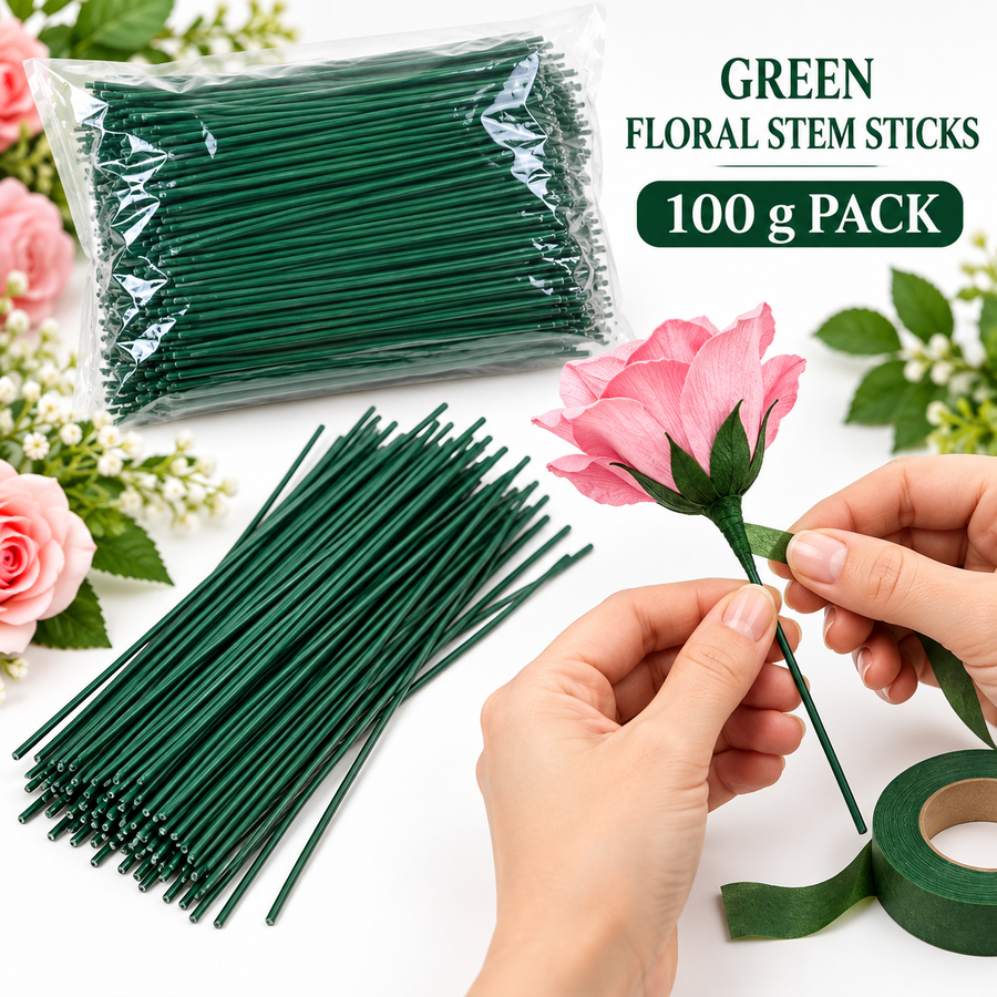 Green Floral Stem Sticks 100g Pack | Flower Making Stem Wire for Artificial Flowers & DIY Crafts
