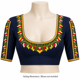 Multicolour Floral DTF Heat Transfer Sticker Set with U-Neckline and Matching Borders for Blouse