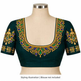 Green & Blue Gold-Tone DTF Blouse Sticker Set with Floral U-Neckline and Decorative Sleeve Motifs