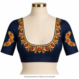 Red Floral & Gold-Tone Leaf DTF Blouse Sticker Set with Neckline Designs and Decorative Motifs