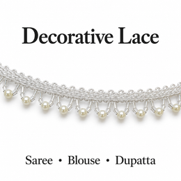 White Pearl Hanging Lace Border with Clear Tube Beads for Saree, Blouse & Dupatta – 7 Meter