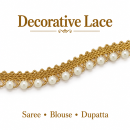 Golden Cream Pearl Beaded Hanging Lace Border for Saree, Blouse & Dupatta – 7 Meter