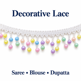 White Multicolour Double Moti Hanging Lace Border for Saree, Blouse & Dupatta – 7 Meter