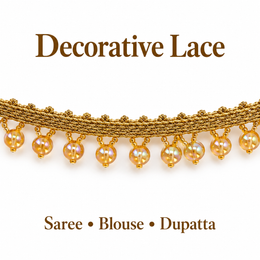 Golden Round Bead Hanging Lace Border with Iridescent Shine for Saree, Blouse & Dupatta – 7 Meter
