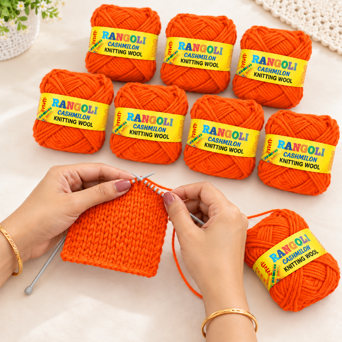 Rangoli Cashmilon Knitting Wool Yarn Orange Colour Pack of 8 for Knitting Crochet Craft