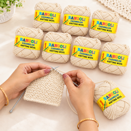 Rangoli Cashmilon Knitting Wool Yarn for Sweater, Crochet & Craft – Cream – Pack of 8