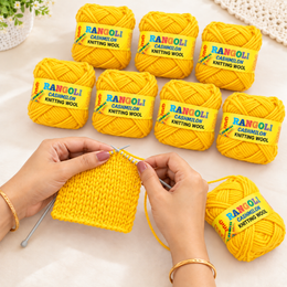 Rangoli Cashmilon Knitting Wool Yarn Yellow Colour Pack of 8 for Knitting & Crafts
