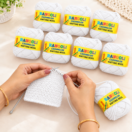 Rangoli Cashmilon Knitting Wool White | Soft Yarn for Sweater, Crochet & Crafts | Pack of 8