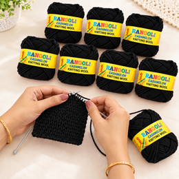 Rangoli Cashmilon Knitting Wool Black | Soft Yarn for Sweater, Crochet & Crafts | Pack of 8