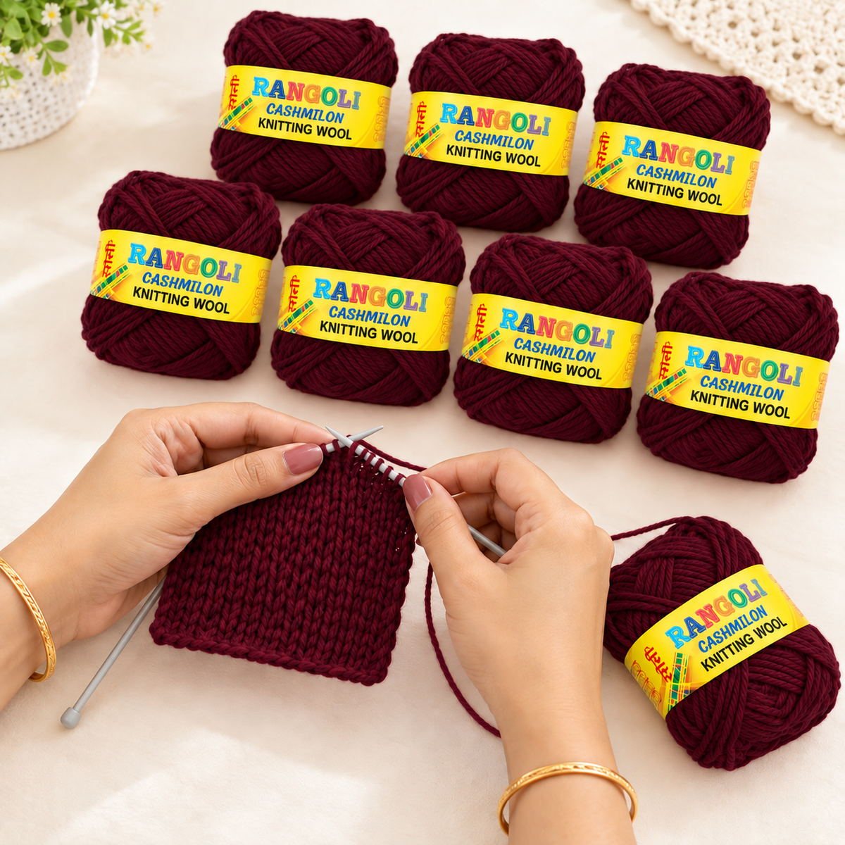 Rangoli Cashmilon Knitting Wool Yarn for Sweater, Knitting & Crafts (Maroon, Pack of 8)