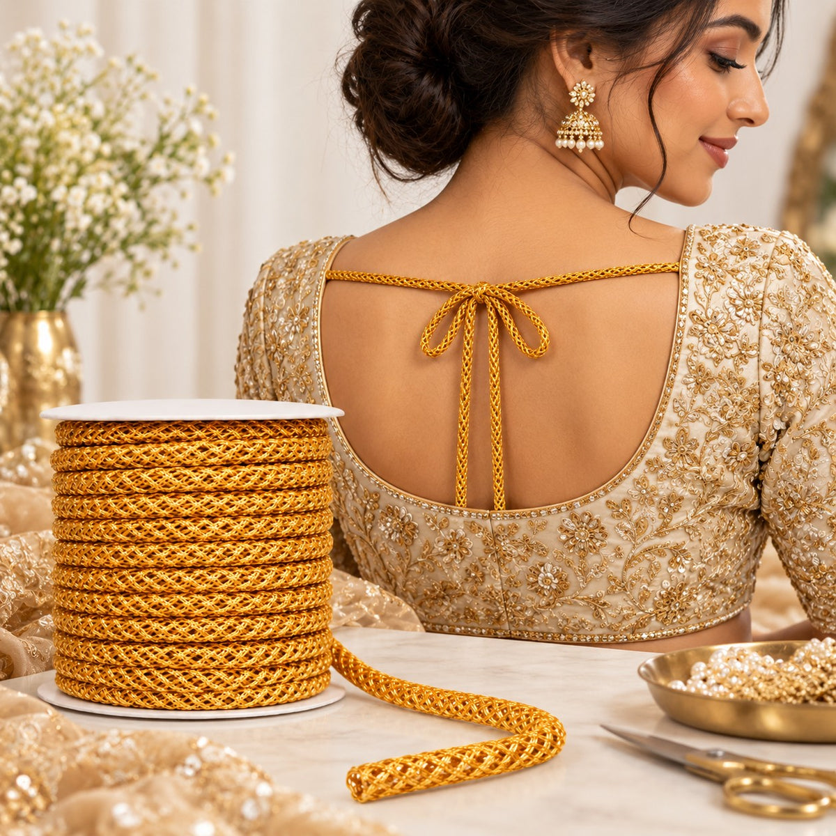 Golden Lehenga Dori | Decorative Braided Cord for Lehenga, Blouse, Saree & Ethnic Wear