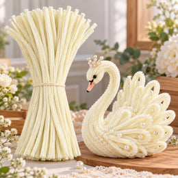 Cream Chenille Stems Pipe Cleaners for Craft & Flower Making – 100 Pieces per Packet