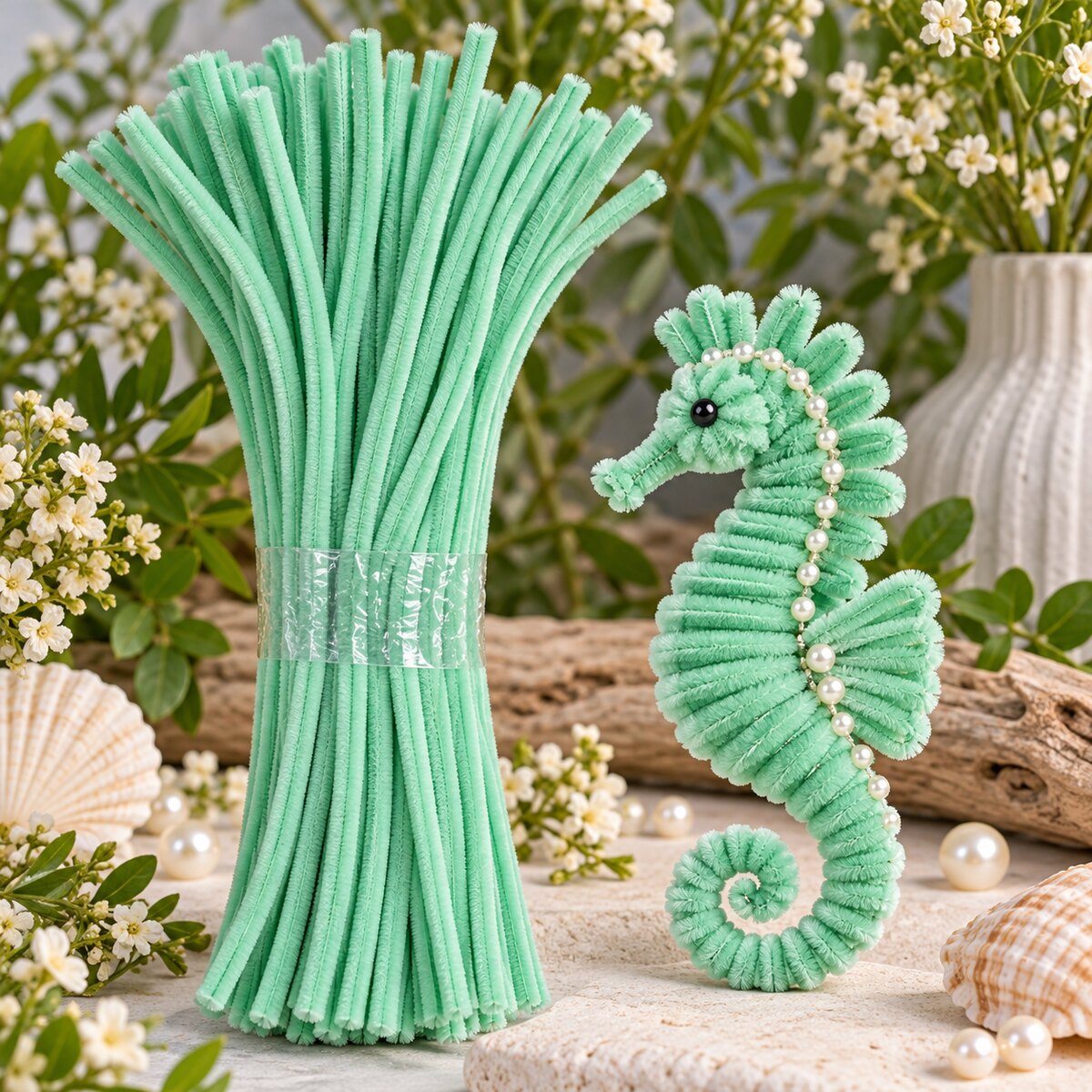 Mint Green Pipe Cleaner Chenille Stem for Art & Craft DIY Decoration – 100 Pieces per Packet