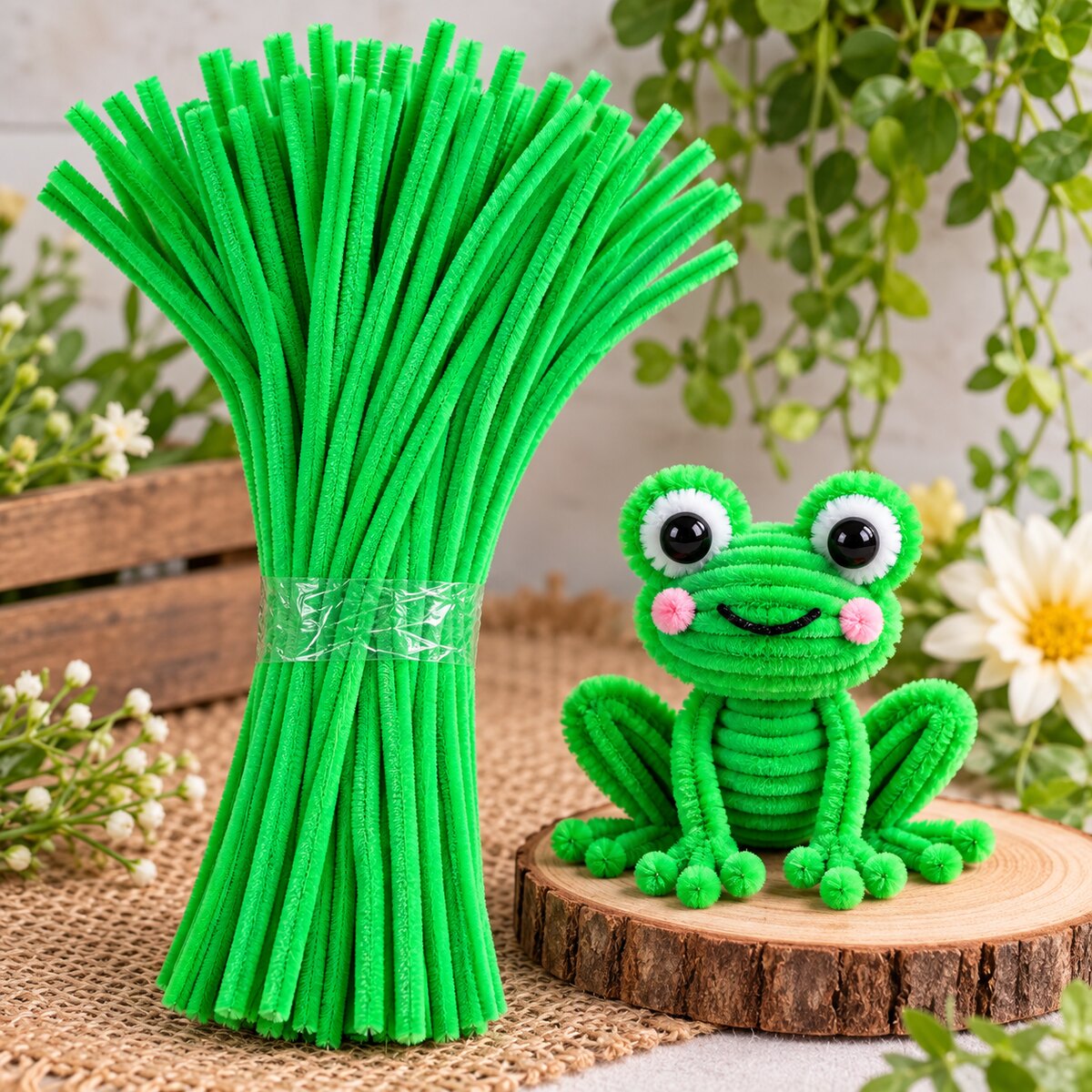 Green Pipe Cleaner Chenille Stem for Art Craft Flower Making & Decoration – 100 Pieces per Packet