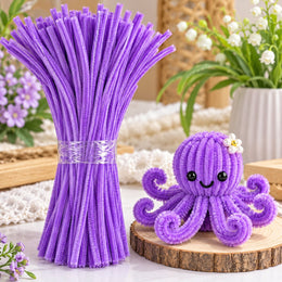 Purple Chenille Pipe Cleaner Craft Stems – 100 Pieces Pack | DIY Flower, Tassel & Craft Making