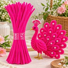 Pink Pipe Cleaner Chenille Stems for DIY Craft, Flower Making & Decoration | 100 Pcs Per Packet
