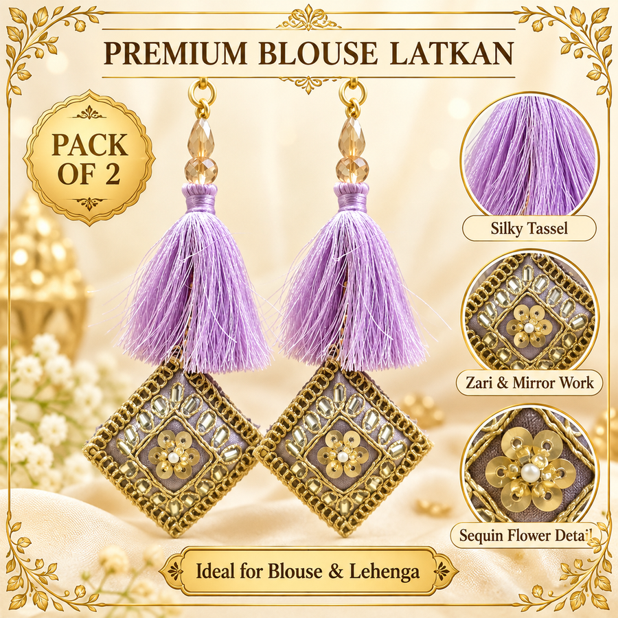 Premium Lavender Blouse Latkan Pack of 2 | Silky Tassel with Zari, Mirror & Sequin Work | Designer Dori Tassel for Blouse, Lehenga & Saree
