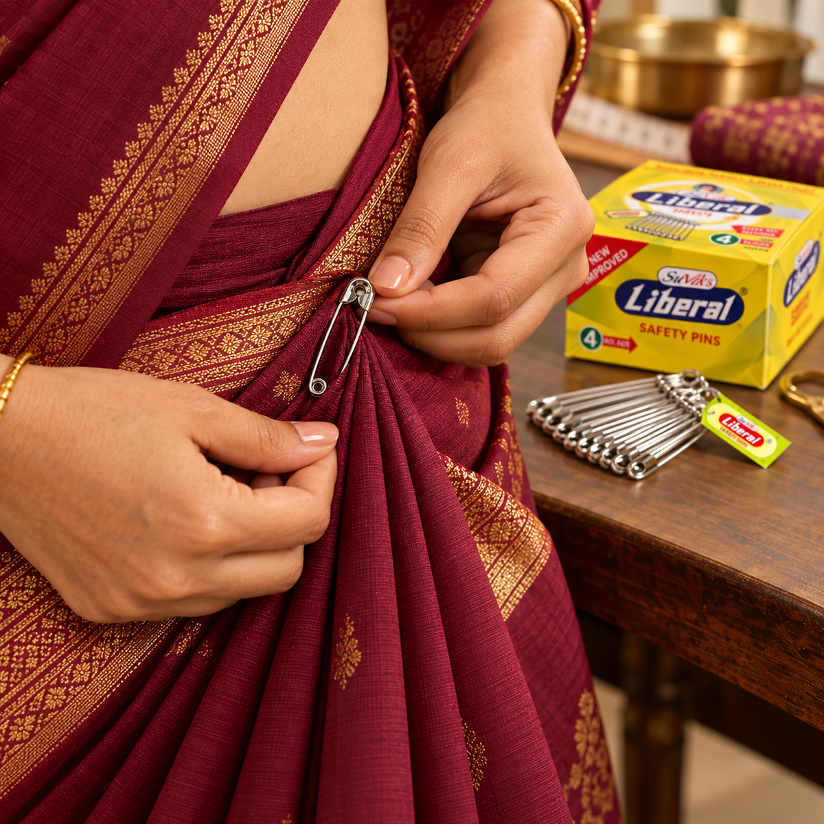SuVik’s Liberal Safety Pins No. 4 Large Size – Polished Steel Safety Pins for Saree, Blouse & Tailoring