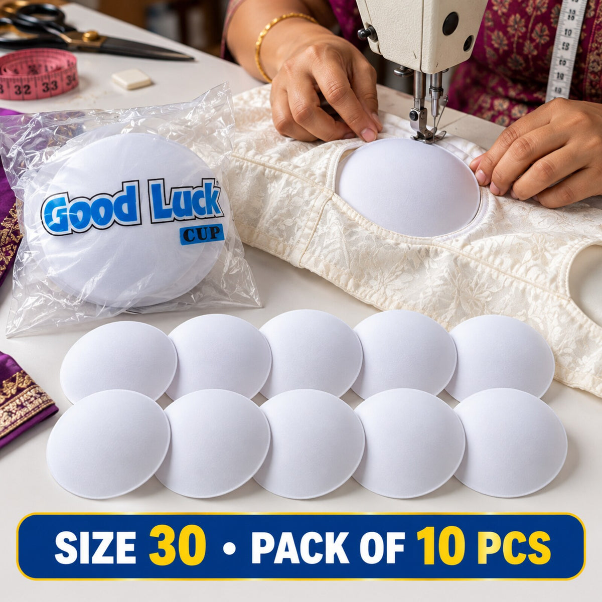 Good Luck Bra Cups Size 30 White | Blouse Padding Cups for Stitching | Pack of 10 Pieces (5 Pairs)
