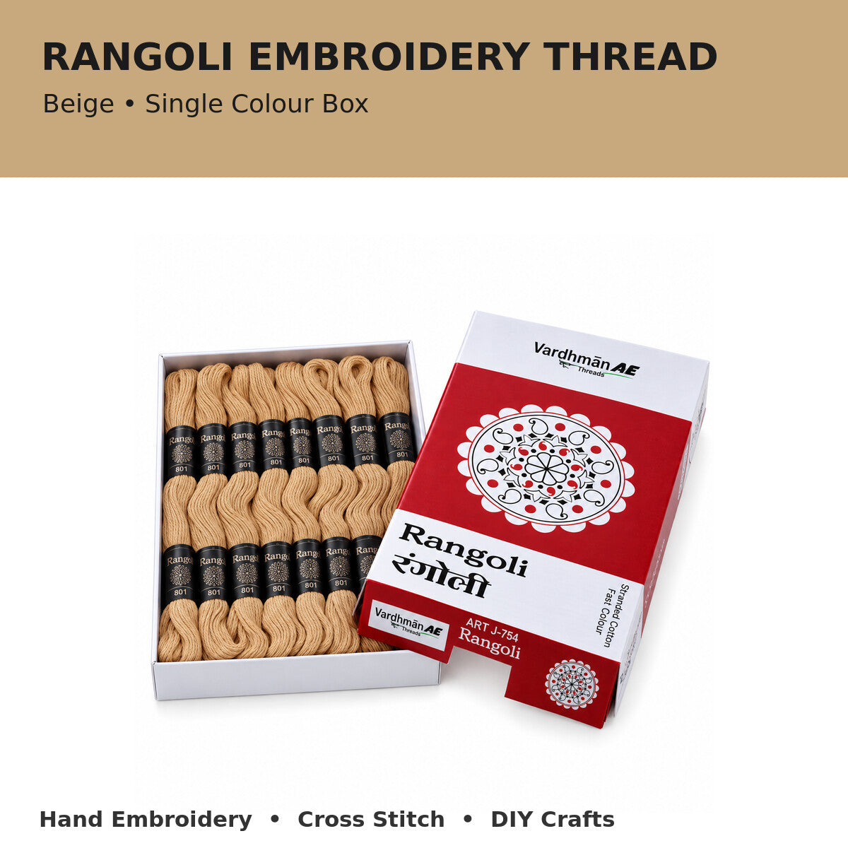 Rangoli Embroidery Thread – Beige | Box of 25 Skeins | Stranded Cotton Thread