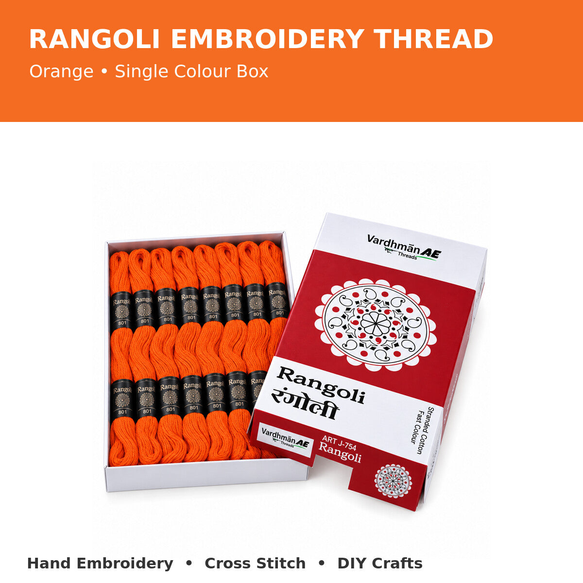 Rangoli Embroidery Thread – Orange | Box of 25 Skeins | Stranded Cotton Thread
