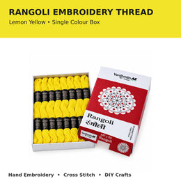 Rangoli Embroidery Thread – Lemon Yellow | Box of 25 Skeins | Stranded Cotton Thread