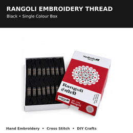 Rangoli Embroidery Thread – Black | Box of 25 Skeins | Stranded Cotton Thread