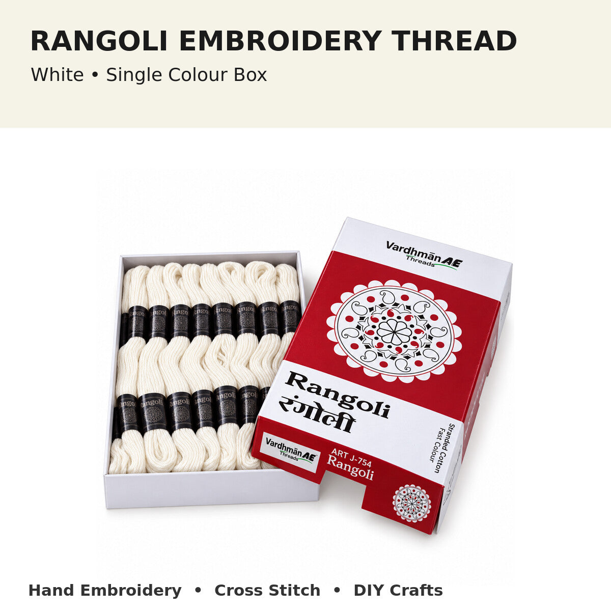 Rangoli Embroidery Thread – White | Box of 25 Skeins | Stranded Cotton Thread
