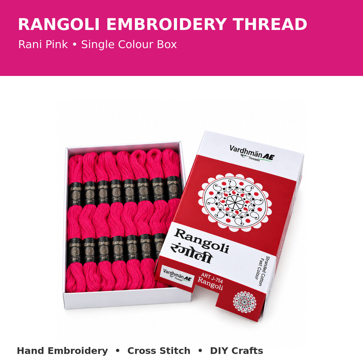 Rangoli Embroidery Thread – Rani Pink | Box of 25 Skeins | Stranded Cotton Thread