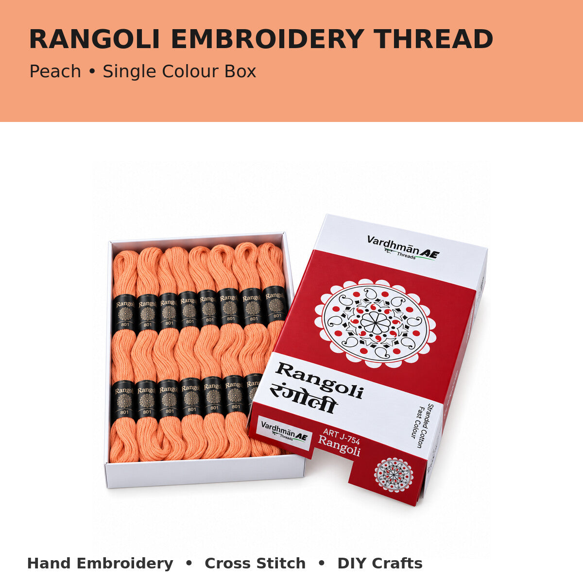 Rangoli Embroidery Thread – Peach | Box of 25 Skeins | Stranded Cotton Thread