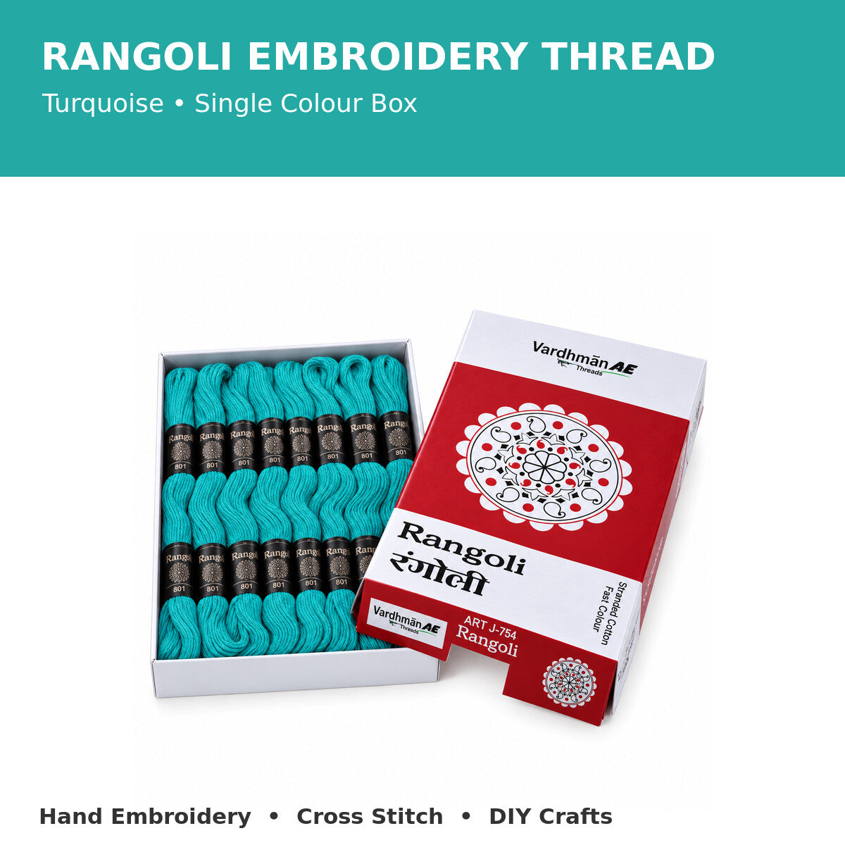 Rangoli Embroidery Thread – Turquoise | Box of 25 Skeins | Stranded Cotton Thread