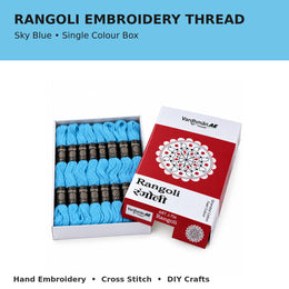 Rangoli Embroidery Thread – Sky Blue | Box of 25 Skeins | Stranded Cotton Thread