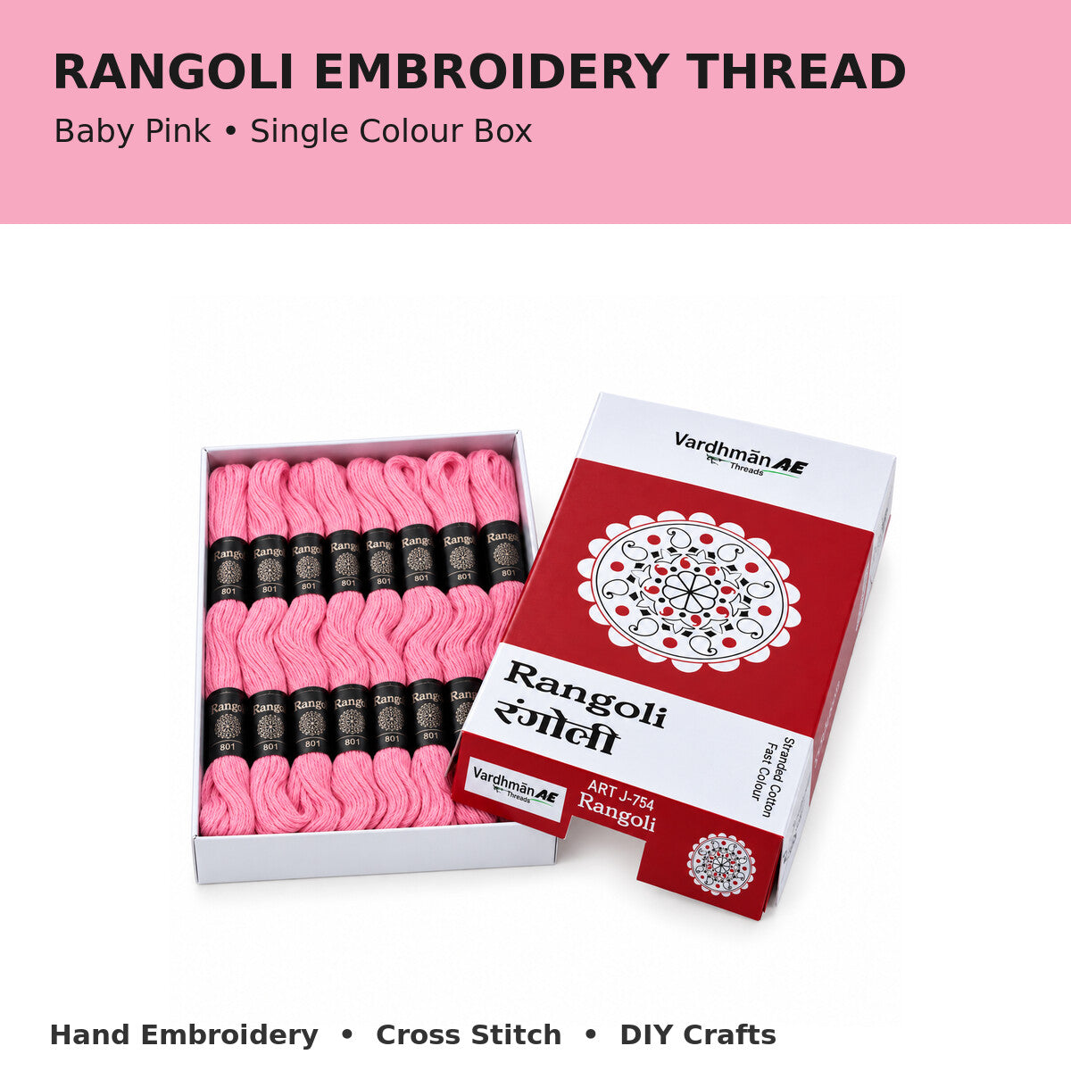 Rangoli Embroidery Thread – Baby Pink | Box of 25 Skeins | Stranded Cotton Thread