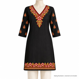Red White & Gold Floral DTF Heat Transfer Sticker Set with V-Neckline, Borders & Motifs for Suit & Blouse