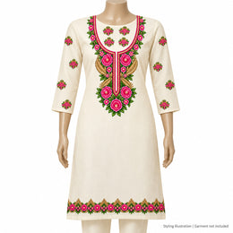 Rani Pink Green & Gold Rose DTF Heat Transfer Sticker Set with Neckline, Border & Motifs for Suit & Blouse