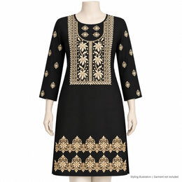 Ivory & Gold Floral DTF Heat Transfer Sticker Set with U-Neck Panel, Border & Motifs for Suit & Blouse