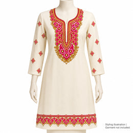 Rani Pink & Gold-Tone Floral DTF Heat Transfer Sticker Set with Neckline, Border and Diamond Motifs for Suit & Blouse