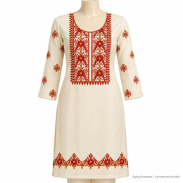 Red Floral & Gold-Tone DTF Heat Transfer Sticker Set with Long Neck Panel, Borders and Motifs for Suit & Blouse