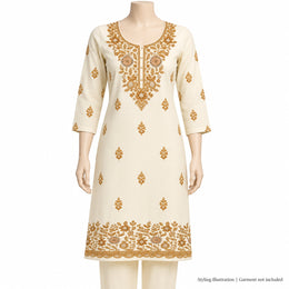 Gold-Tone & Ivory Floral DTF Heat Transfer Sticker Set with Neckline, Border and Leaf Motifs for Suit & Blouse