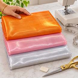 3 Piece Tissue Fabric Combo – Orange, Pink & Silver | 2 Metre Each | Piping & Tailoring Fabric