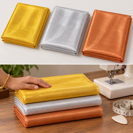 Premium Tissue Fabric 3 Piece Combo – Golden, Silver & Copper | 2 Metre Each | For Piping, Blouse & Tailoring Work