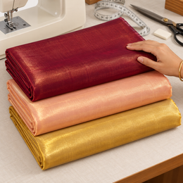 3 Piece Tissue Fabric Combo for Piping & Tailoring – Wine, Peach & Golden – 2 Metres Each