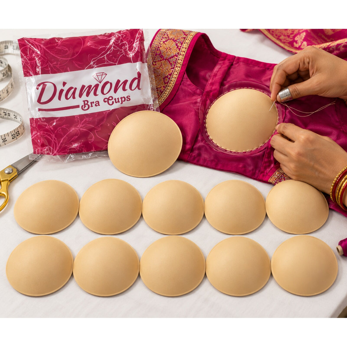 Diamond Bra Cups Size 34 for Blouse Stitching, Pack of 10 Pieces (5 Pairs), Nude Beige