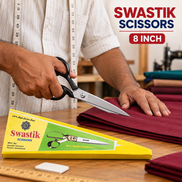 Swastik 8 Inch Tailoring Scissor | Heavy Duty Cloth Cutting Kainchi | Polished Steel Blade Professional Fabric Cutting Scissor