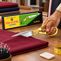 Swastik 10 Inch Golden Handle Tailoring Scissor | Heavy Duty Cloth Cutting Kainchi | Sharp Steel Blade Professional Fabric Scissors