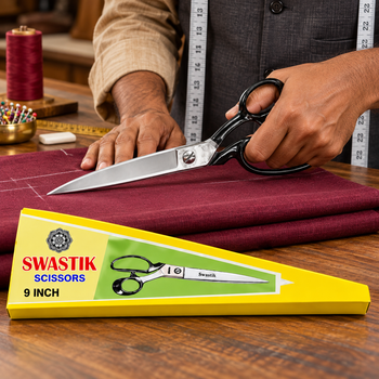 Swastik 9 Inch Tailoring Scissor | Heavy Duty Cloth Cutting Kainchi | Polished Steel Blade Professional Fabric Cutting Scissor