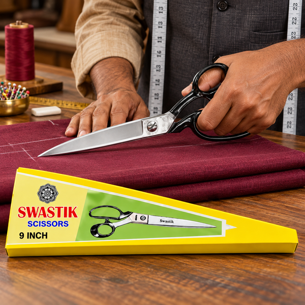 Swastik 9 Inch Tailoring Scissor | Heavy Duty Cloth Cutting Kainchi | Polished Steel Blade Professional Fabric Cutting Scissor