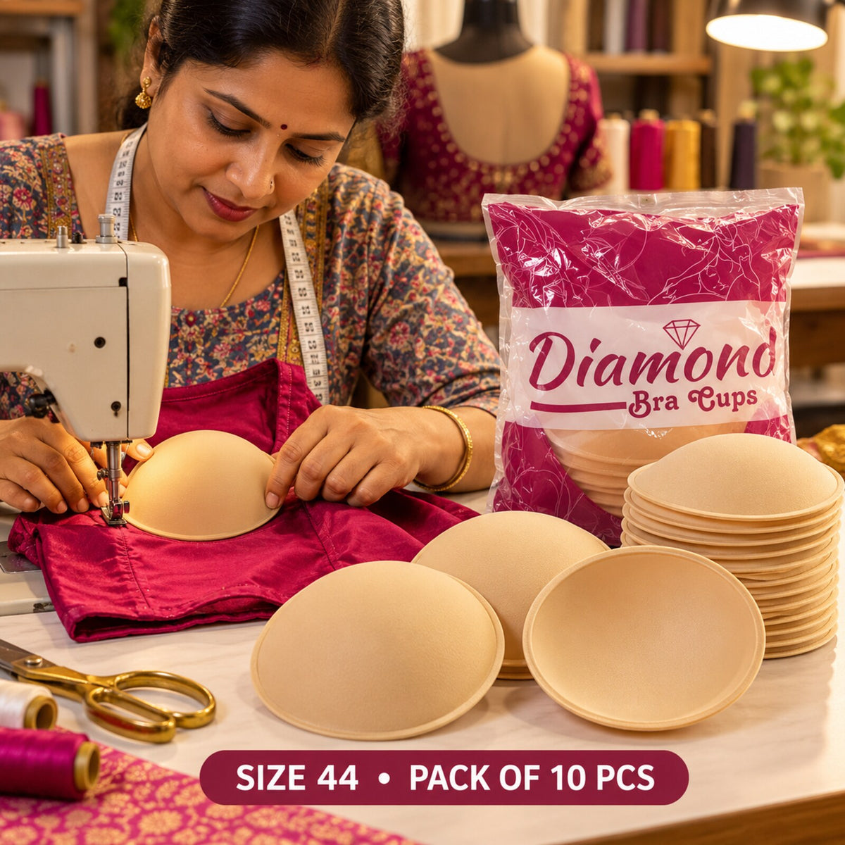 Diamond Bra Cups Size 44 | Blouse Padding Cups for Stitching | Pack of 10 Pieces (5 Pairs)
