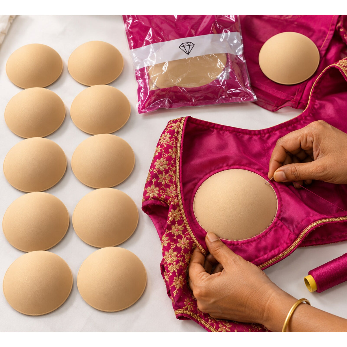 Diamond Bra Cups Size 32 | Blouse Padding Cups for Stitching | Pack of 10 Pieces (5 Pairs)